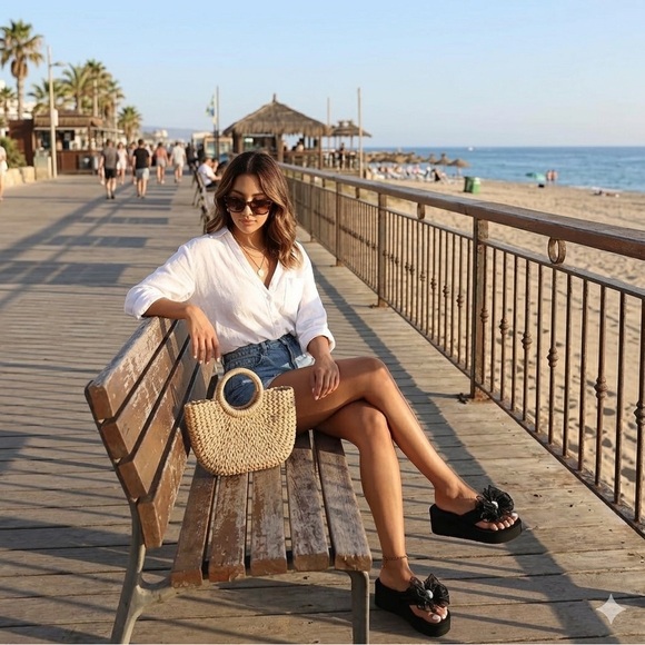 Seaside Chic: The Bow-Platform Sandals Platform Flip Flops - Picture 4 of 5